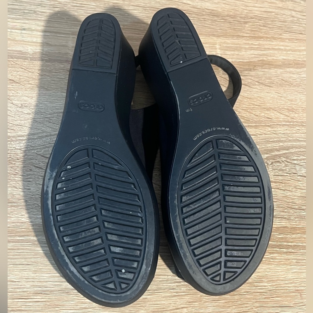 Crocs Leigh Ann Black Slingback Wedge heels Sandals Women’s size 9 comfort shoes - Picture 8 of 10